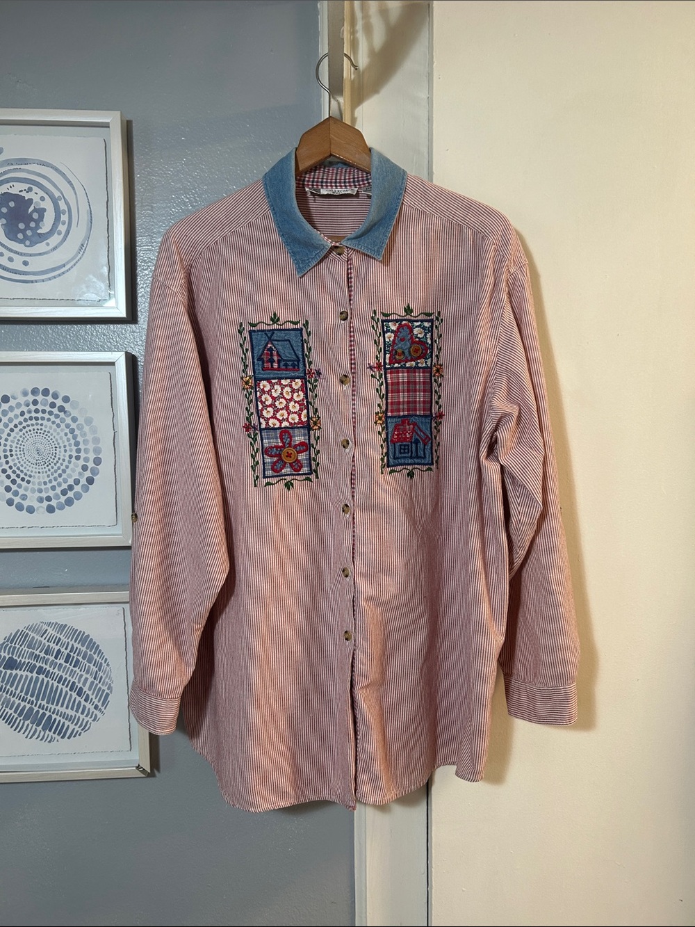 Cottagecore Embroidered Patchwork Button-Up Shirt by Studio Collect Size 24W